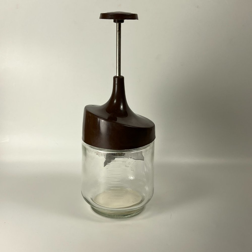 Vintage Gemco Glass Hand Press Nut Food Chopper Dicer Brown Top Retro USA